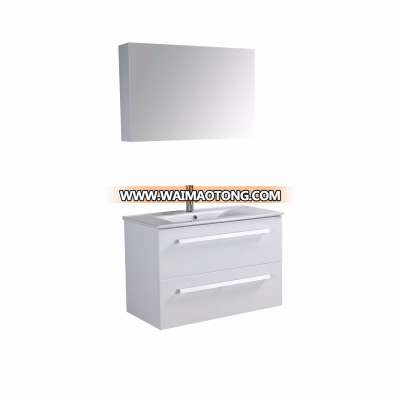 Simple Singular White High Glossy Small Bathroom Vanity with Mirror Cabinet